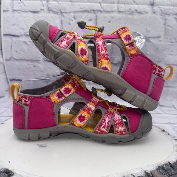 Keen Seacamp CNX Girls Size 4 Pink Yellow Sunburst Water Sandals - Picture 11 of 15